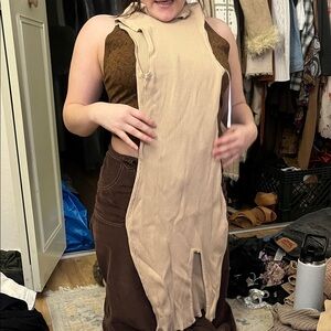 Beige Ribbed Sleeveless Jumpsuit